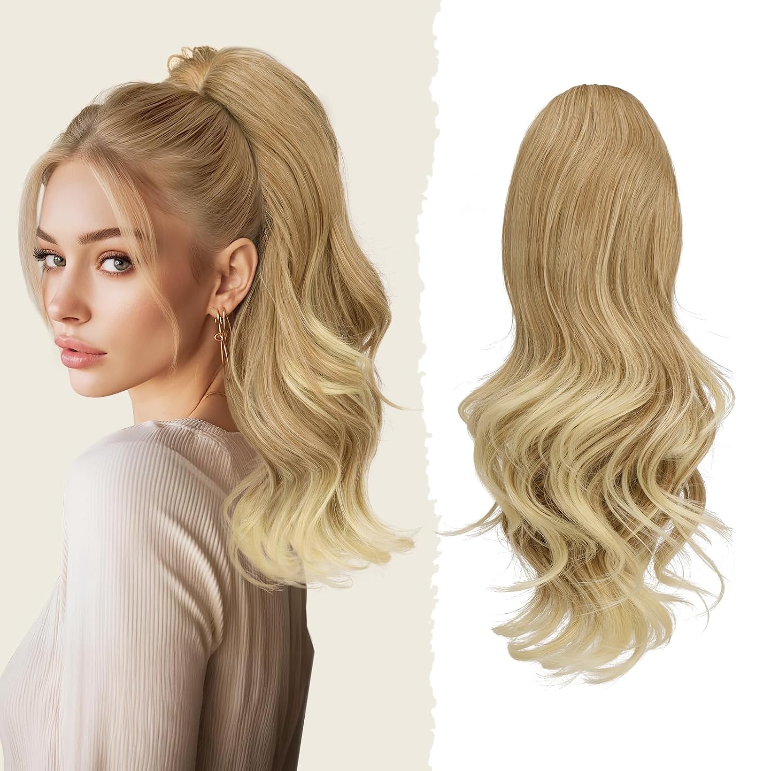 13″ Ponytail Extension Long Curly Ponytail Clip in Claw Hair Extension Natural