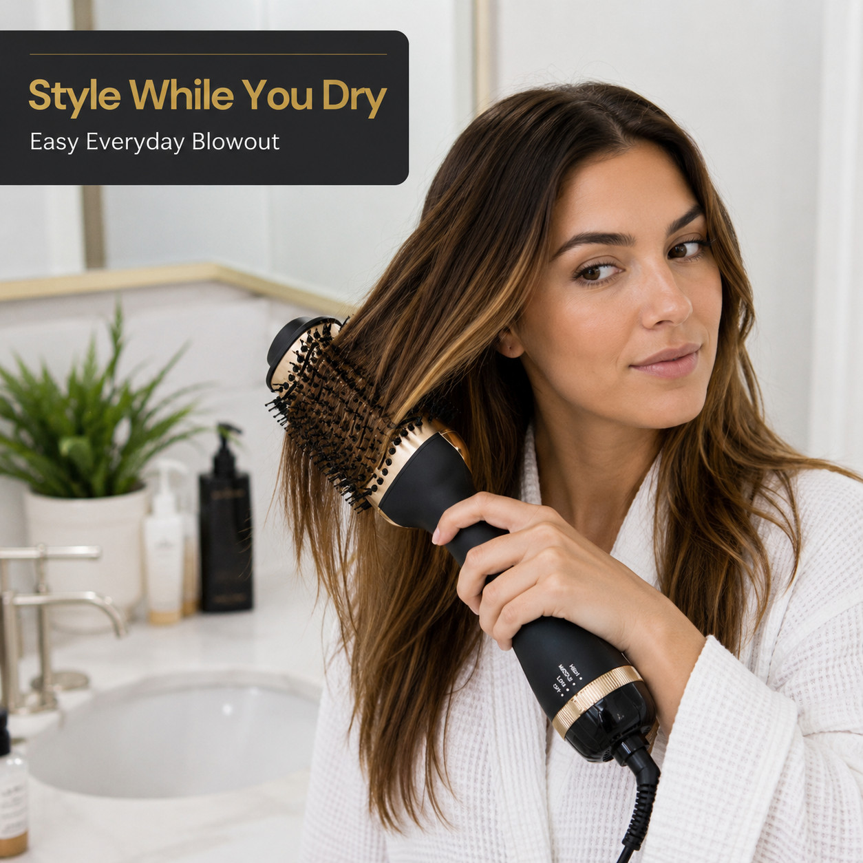 Hot Air Brush Hair Dryer 4-in-1 Volumizer Straightener Blowout Styler Oval, Gold
