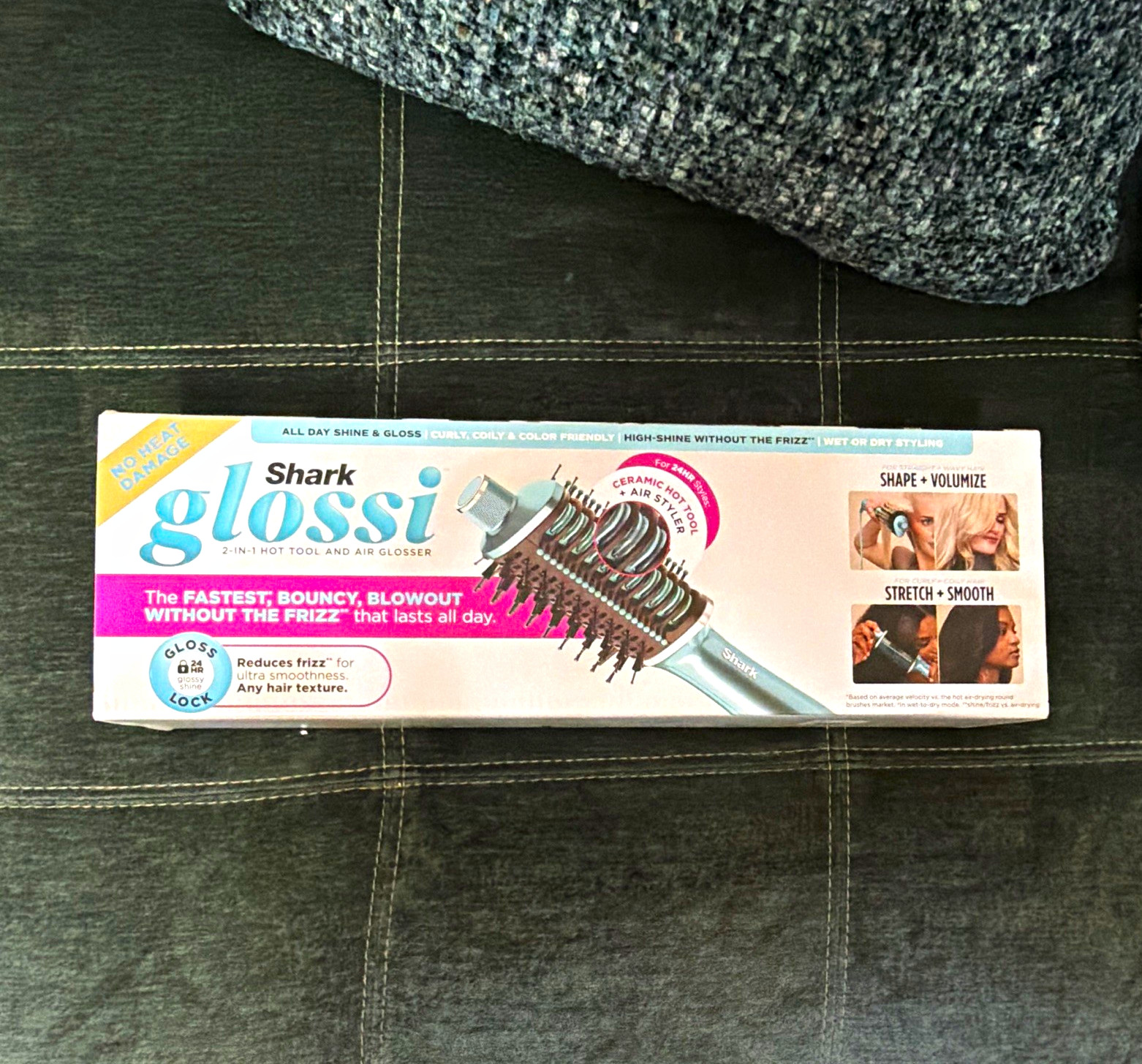 Shark Glossi Multi Styler 2-in-1 Hot Air Brush Wet/Dry Adjustable Heat Blue