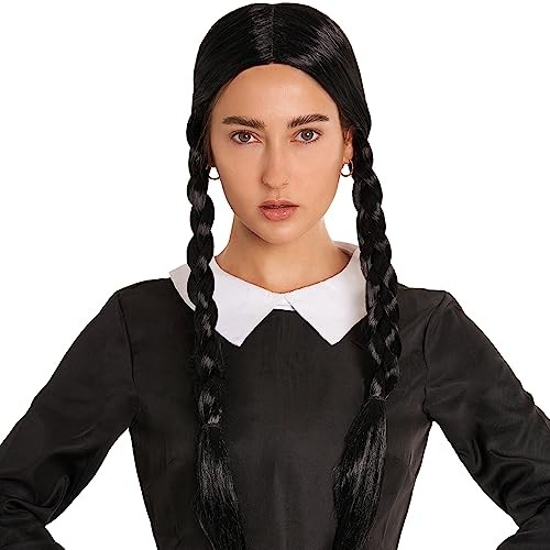 Happy Hippo Black Braided Costume Wig – Wednesday/Pocahontas, Adult