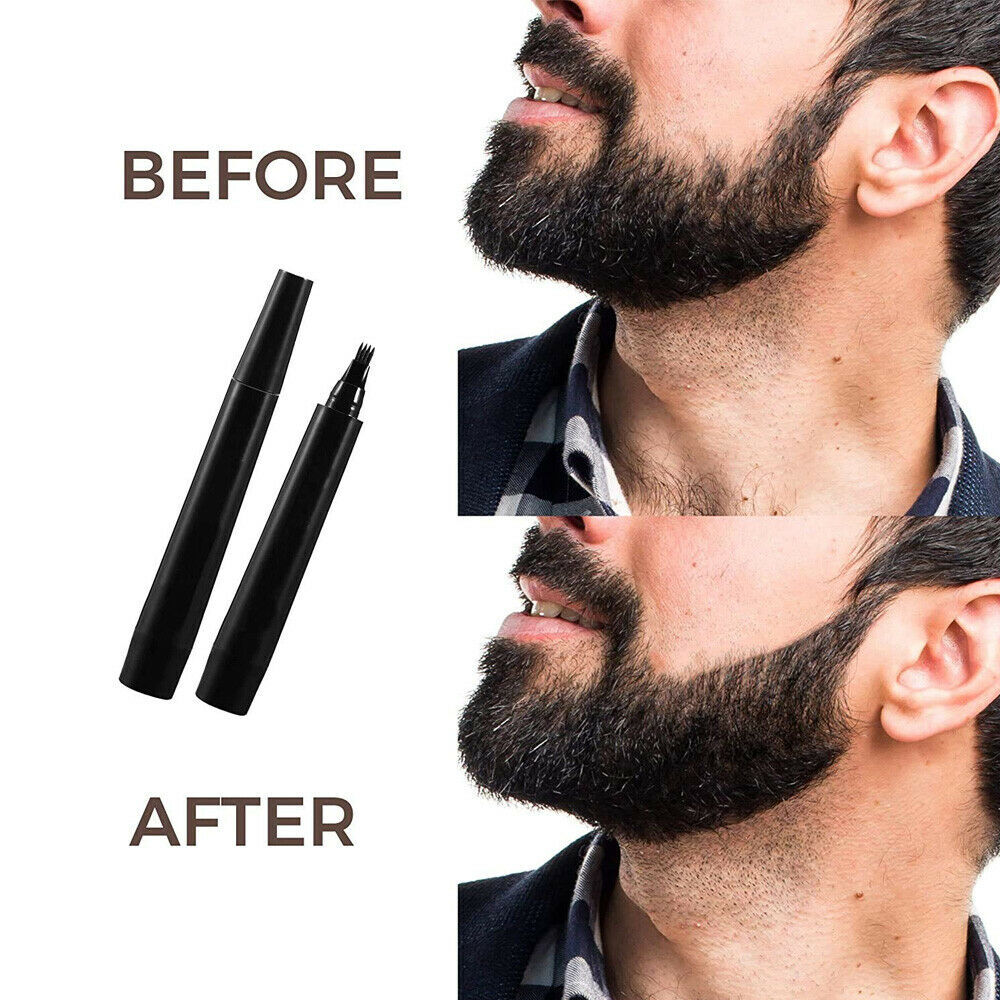 2 × Men Beard Filling Pen Hair Grower Filler Moustache Eyebrow Brush Tool Kit US