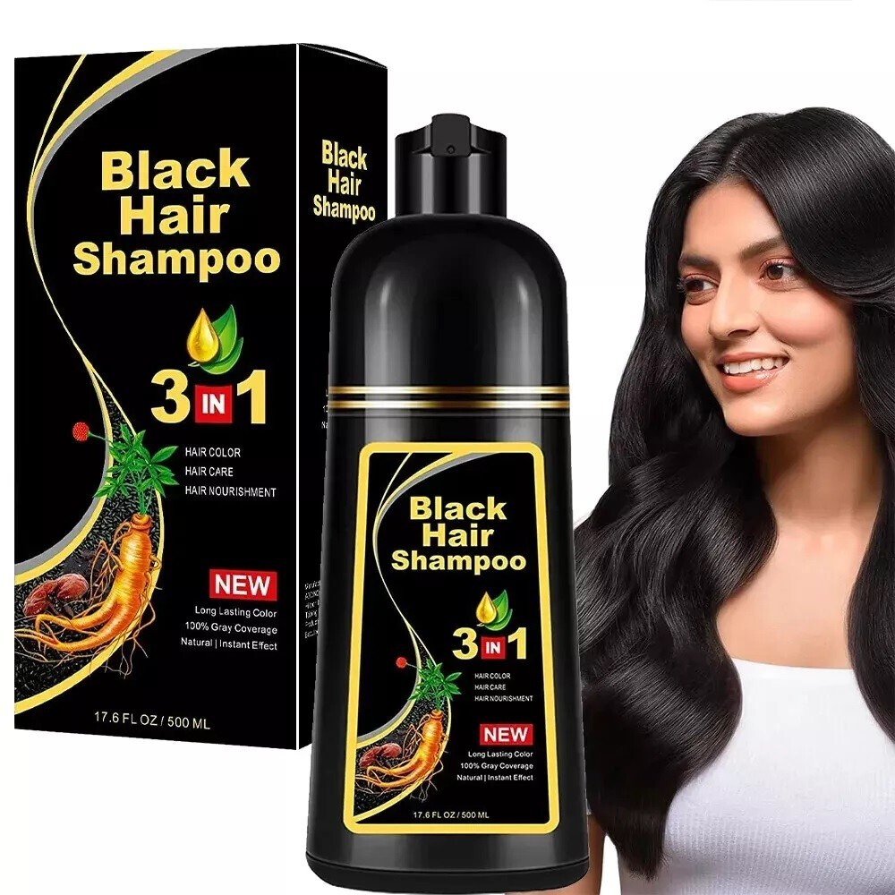 Black Hair Dye Shampoo 3 in 1 for Women/Men for Gray Coverage Instant Hair Color