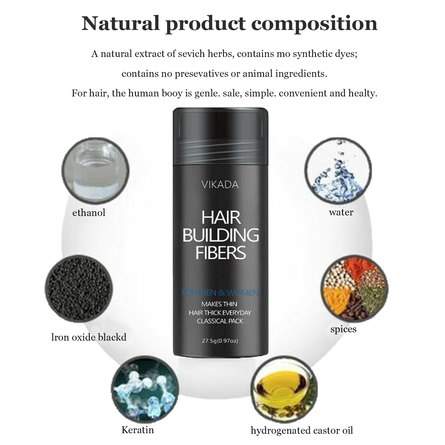 VIKADA Hair Fibers Hair Thickening Fibers Keratin Powder Hair Building 27.5g