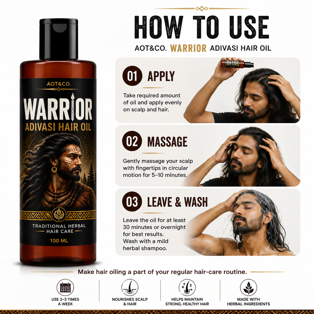Adivasi Herbal Hair Oil ” Warrior ” Original Supports Healthy Hair Growth 100ml