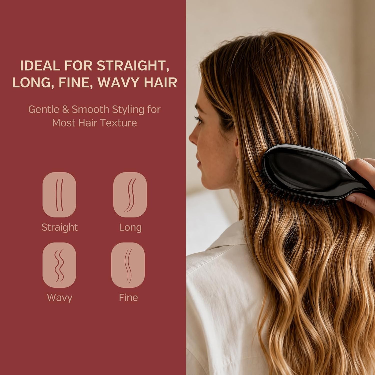 Boar Bristle Hair Brush, Soft Boar Bristles for Detangling, Enhancing Shine | fo