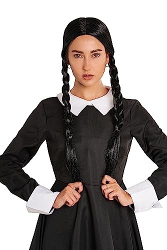 Happy Hippo Black Braided Costume Wig – Wednesday/Pocahontas, Adult