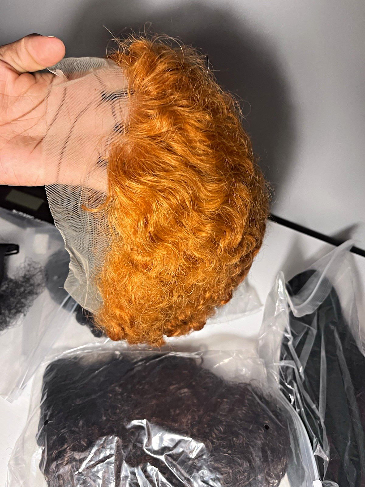 Curly Human Hair Lace Hairpiece/Toupee, Orange, Short, One Size, Unisex