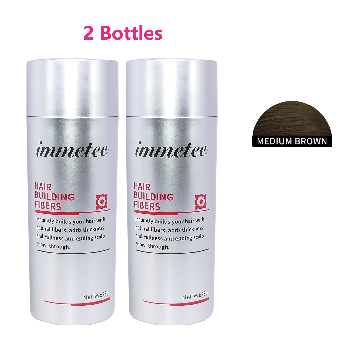 immetee Hair Building Fibers Powder Hair Fibres 2 Bottles Medium Brown 28g