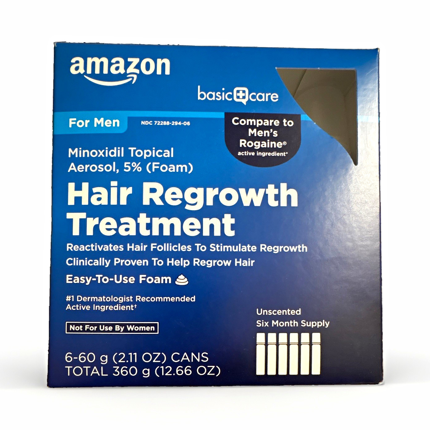 Amazon Basic Care Minoxidil 5% Foam Hair Regrowth Treatment Men Unscented 6ct