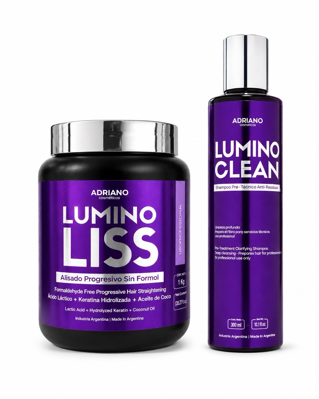 Lumino Liss 1kg + Lumino Clean 300ml Kit Alisado Sin Formol Adriano Cosmético