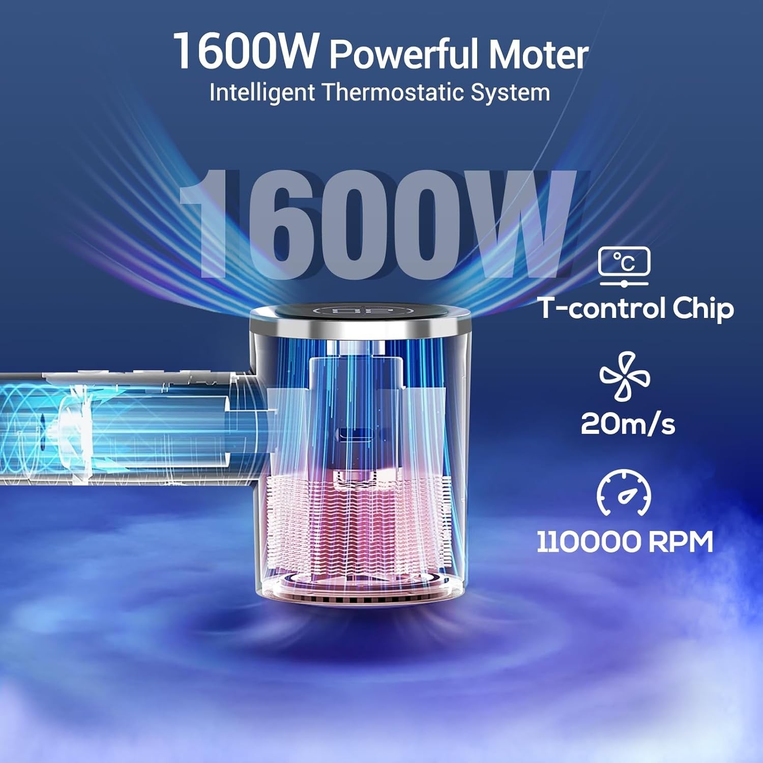 High-Speed Hair Dryer With Diffuser Negative Ions Magnetic Nozzle LED Display