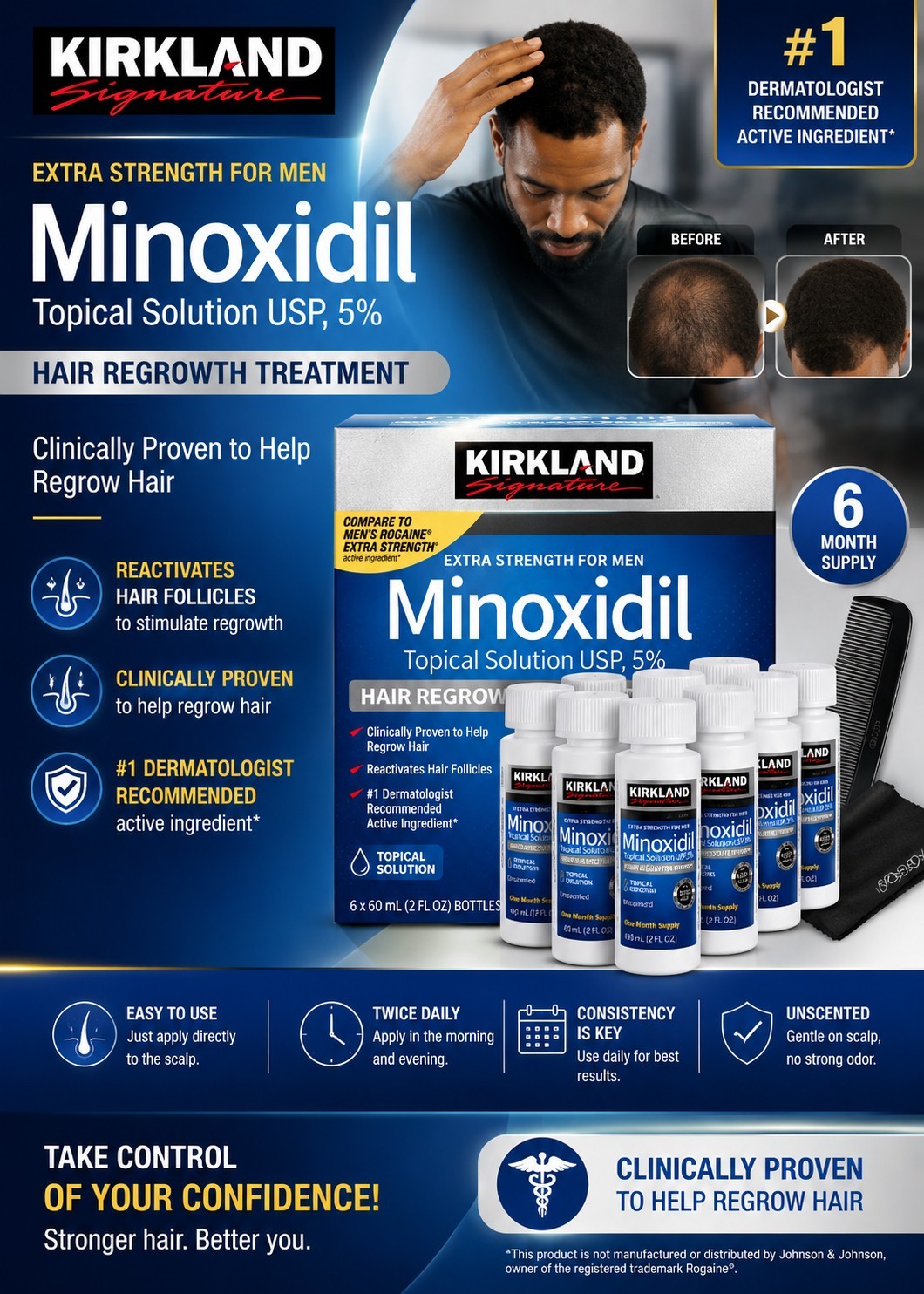 Kirkland Minoxidil 5% Extra Strength Men 6 Month Supply Hair Regrowth EXP 06/27+