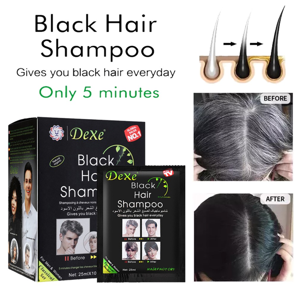 10-100X DEXE Black Hair Shampoo Natural Instant 5-Min Hair Color Dye for Unisex