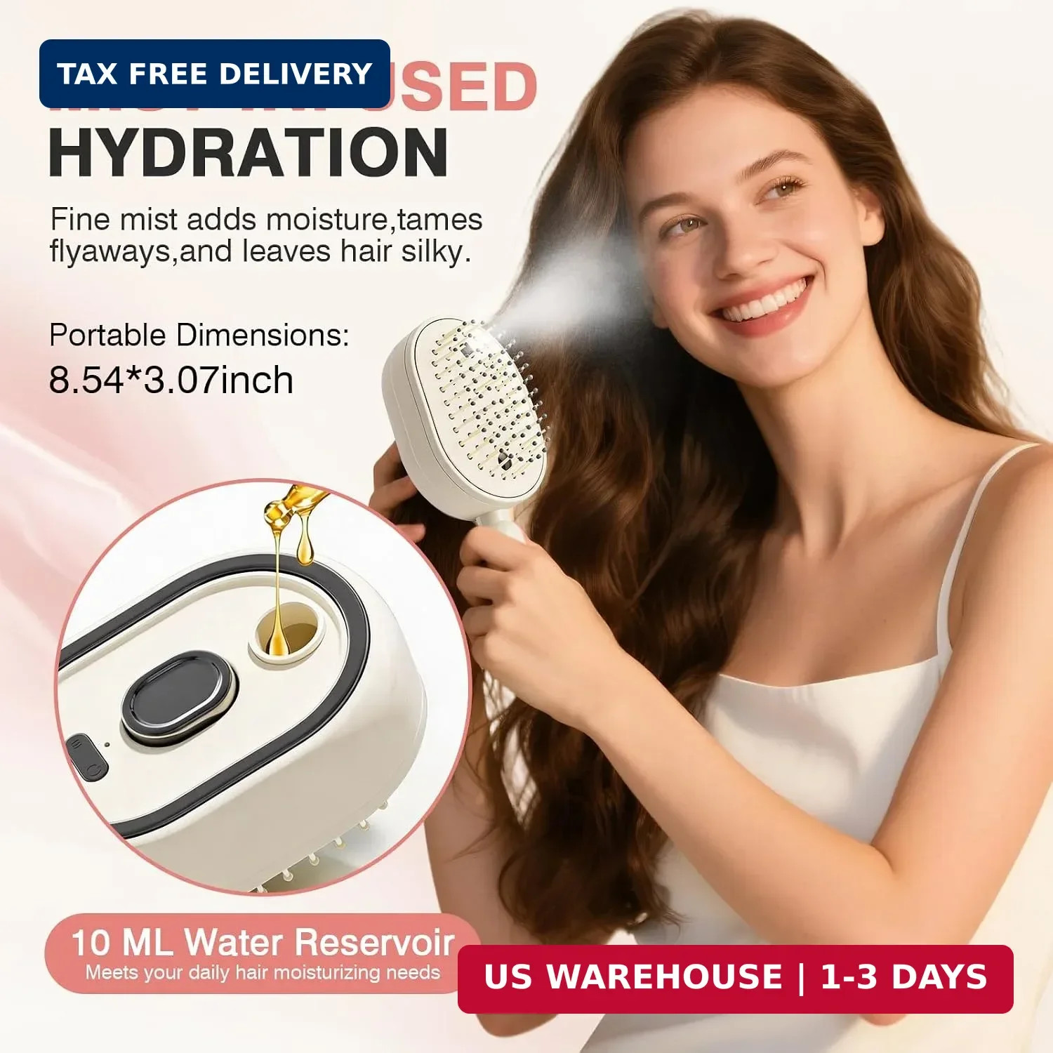 3-In-1 Electric Spray Air Cushion Massage Comb,Rechargeable Misting Hair Brush W