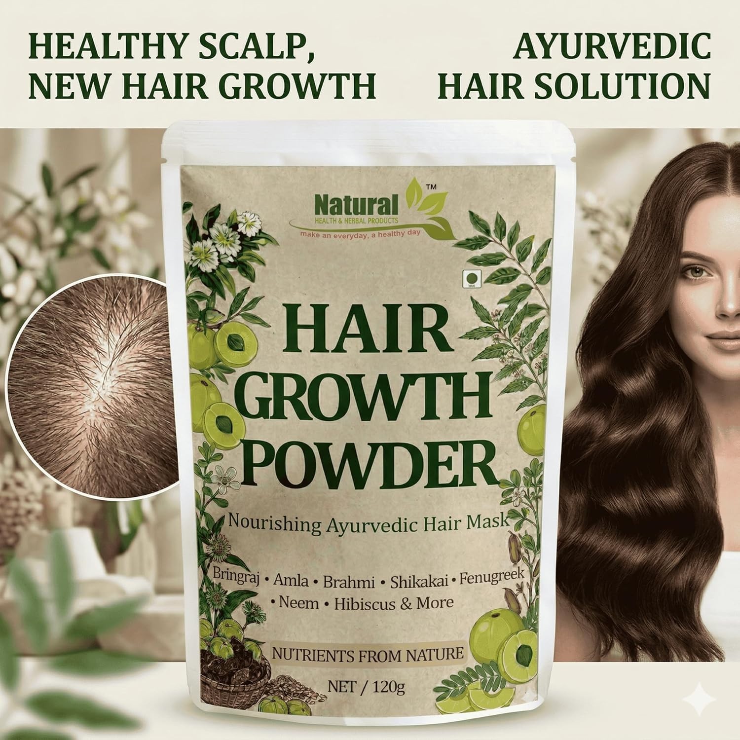 Natural Ayurvedic Hair Growth Powder 120g Herbal Hair Mask for All Hair Types