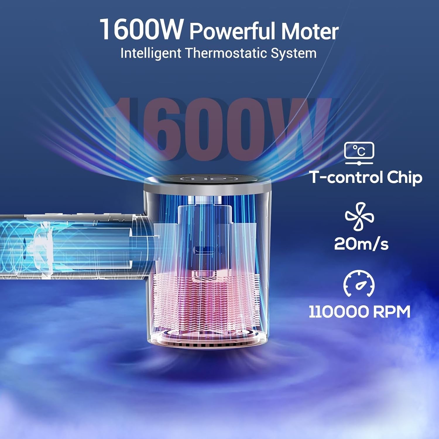 High-Speed Hair Dryer With Diffuser Negative Ions Magnetic Nozzle LED Display