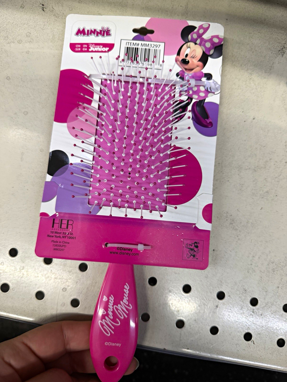 Disney Minnie Mouse Detangling Brush Soft Pins Pink Purple 7in MM3297