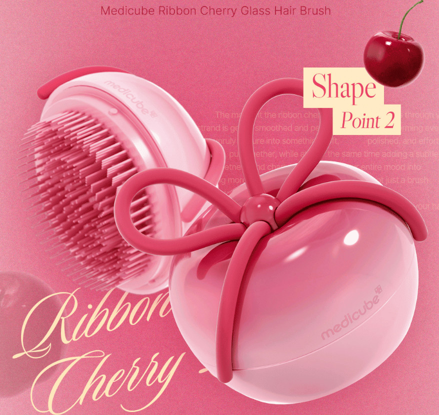 Authentic medicube x FOREVER:CHERRY Hair Brush Ribbon Cherry Pink Detangling