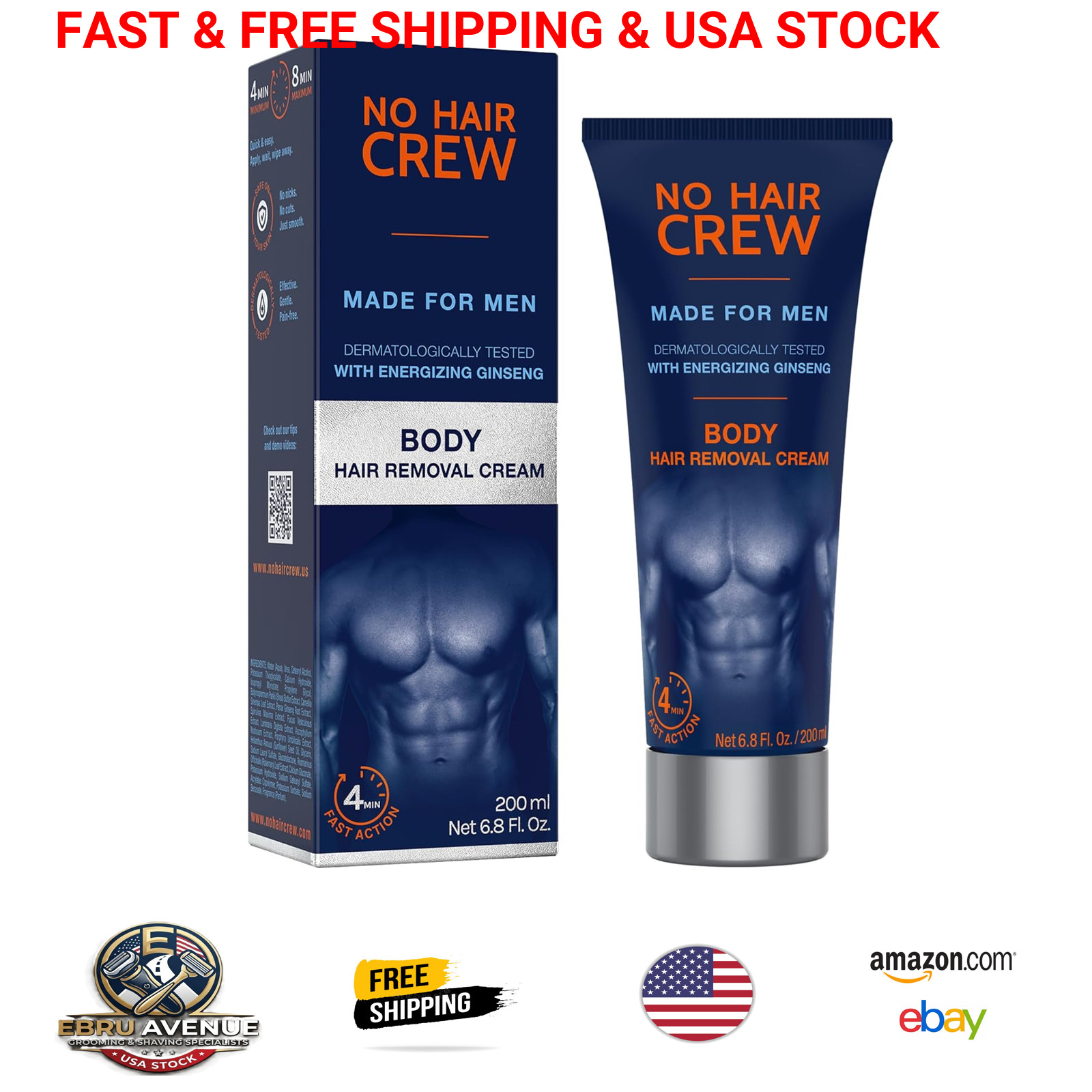 Body Hair Removal Cream for Men Ginseng Depilatory 200ml Painless Man-scaping