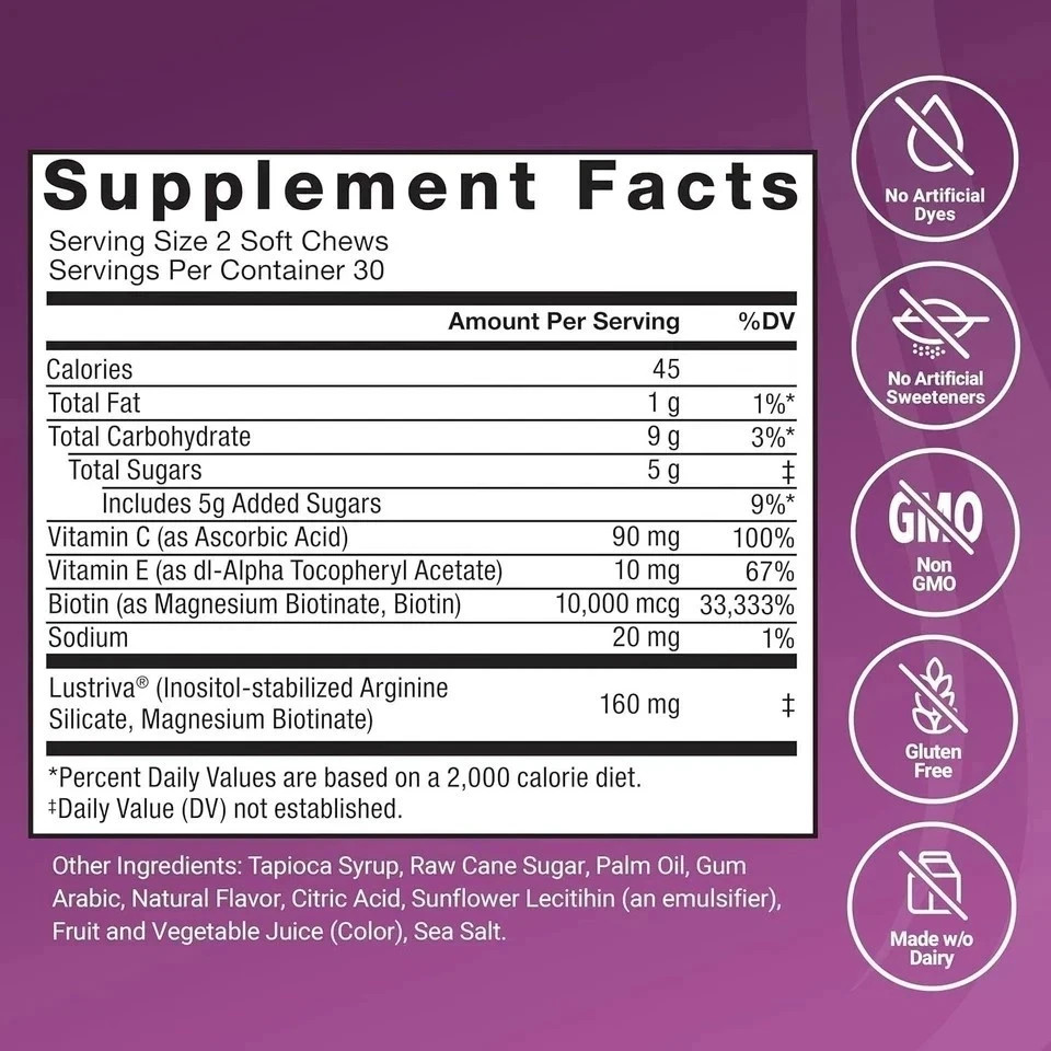 Force Factor Hair Growth Accelerator Soft Chews Hair Growth Vitamins For Women