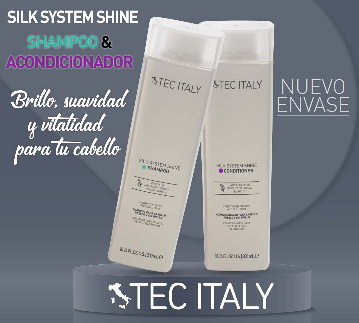 Tec Italy Sulfate Free Silk System Shine Shampoo, Conditioner & Serum 10.1 oz