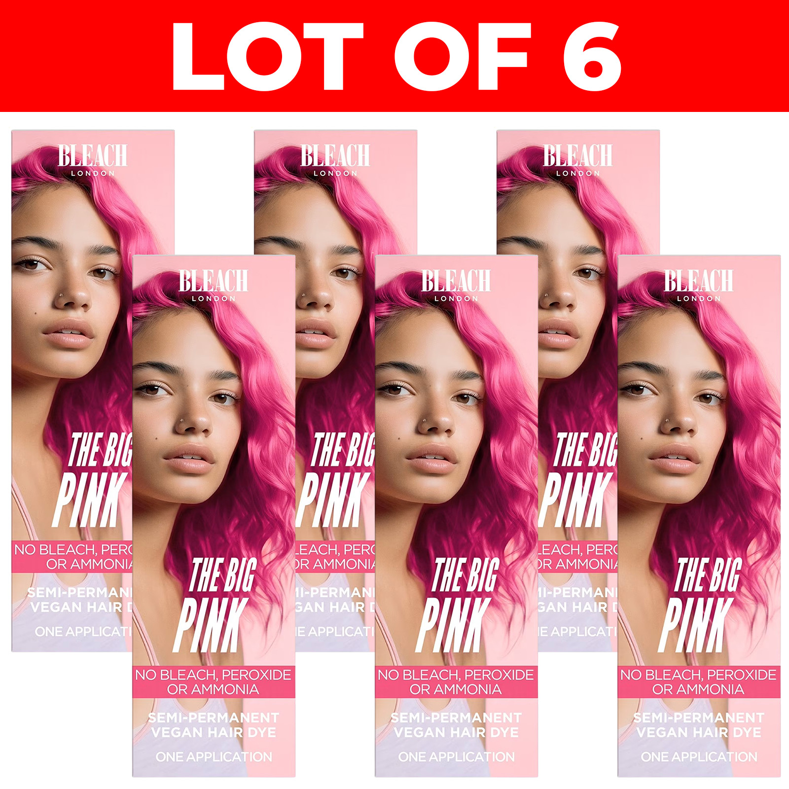 Lot of 6 Bleach London Semi Permanent Hair Color Dye The Big Pink 5.07oz NEW