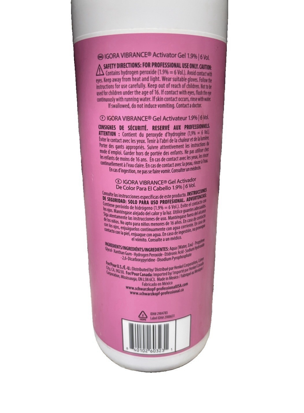 Schwarzkopf Professional Igora Vibrance Activator Gel 1.9% / 6 Vol – Used Once