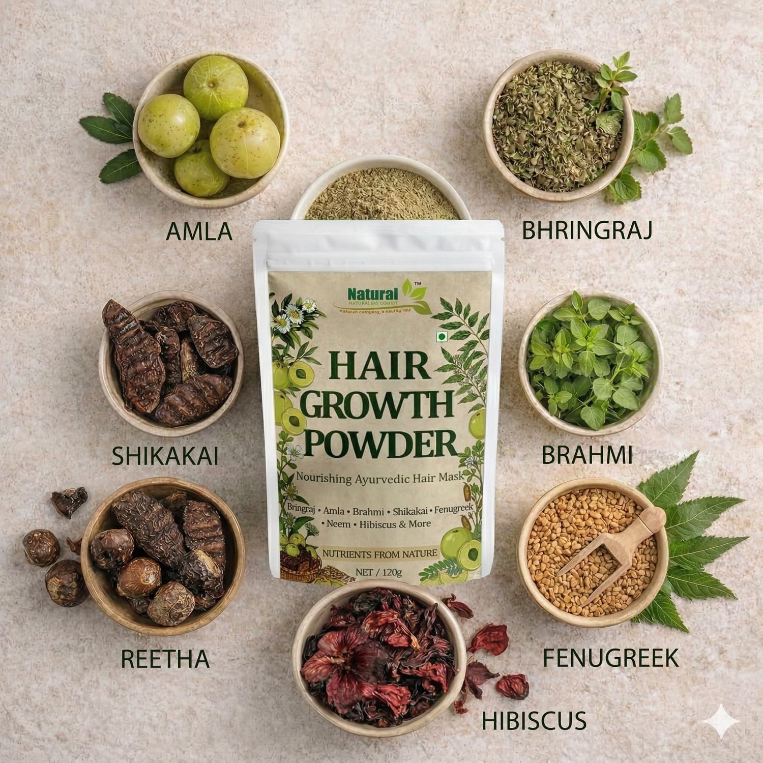 Natural Ayurvedic Hair Growth Powder 120g Herbal Hair Mask for All Hair Types