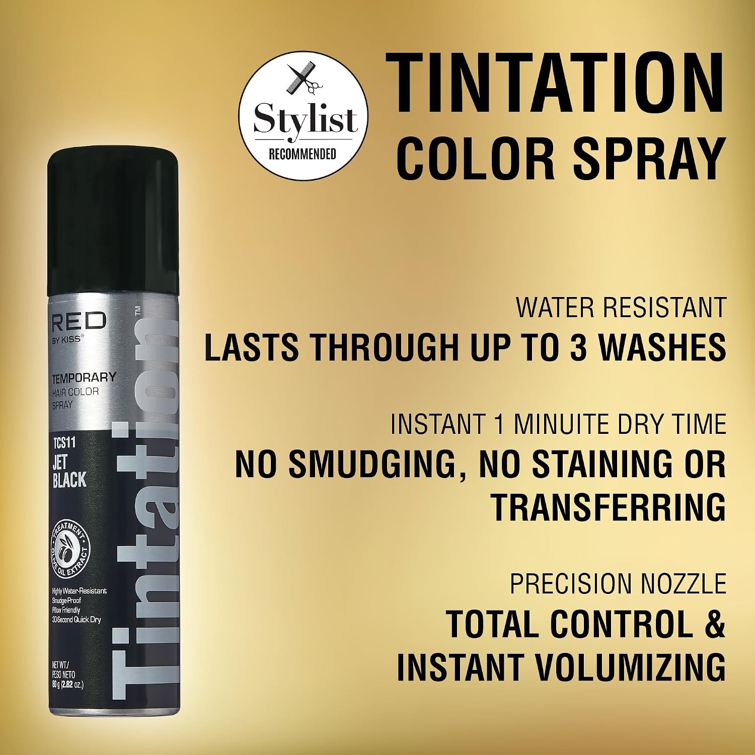 Kiss Tintation Temporary Hair Color Spray, Instant Gray Root Touch Up – Black