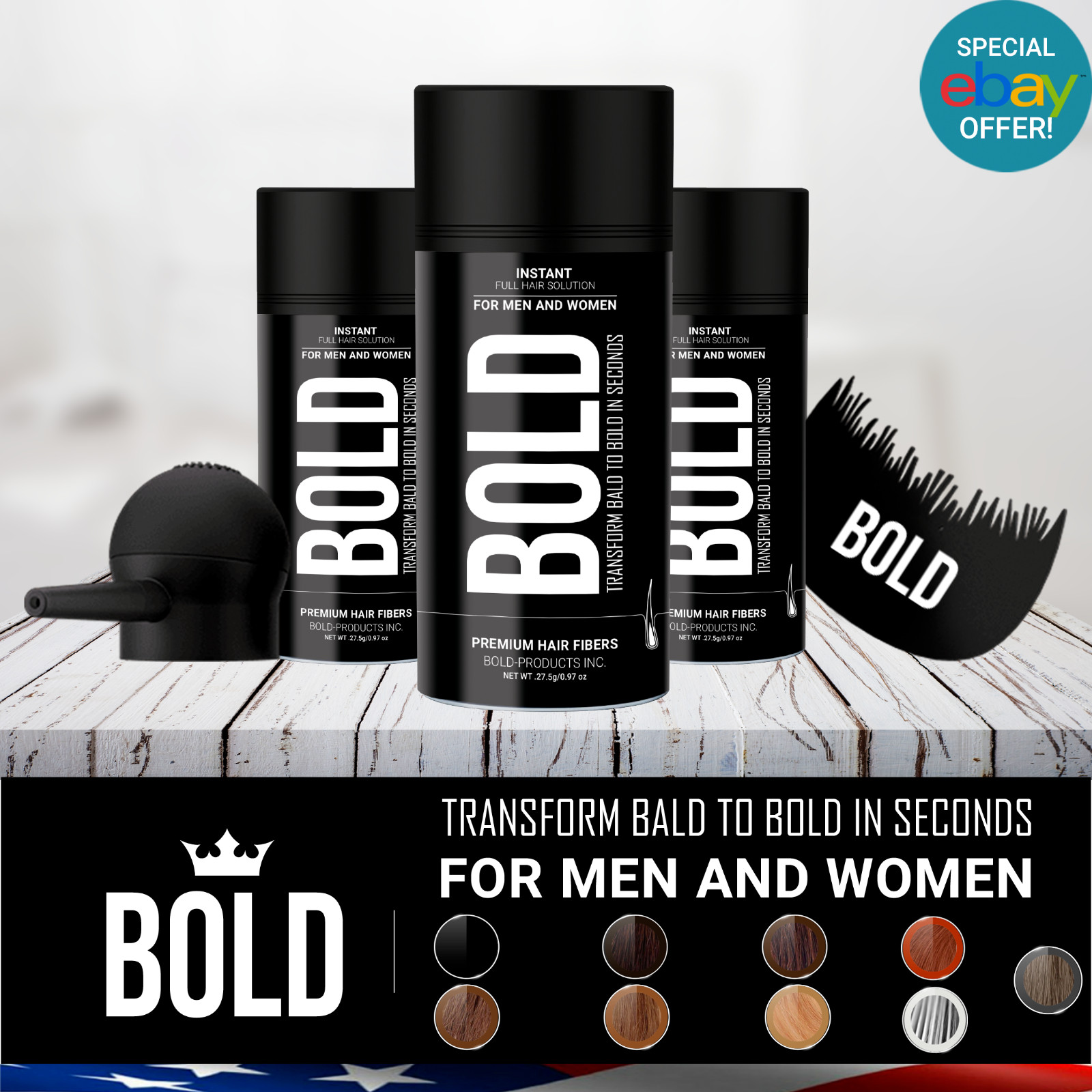 BOLD Dark Brown Black Medium Brown Gray 27.5g Hair Building Thickening Fibers US