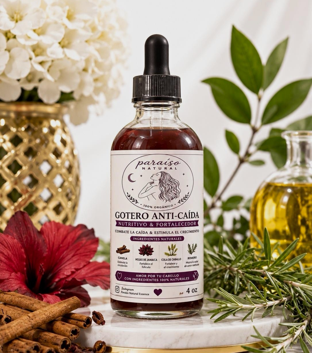 Paraíso Natural Gotero Anti-Caída Hair Loss Prevention Liquid, 4 oz, Organic