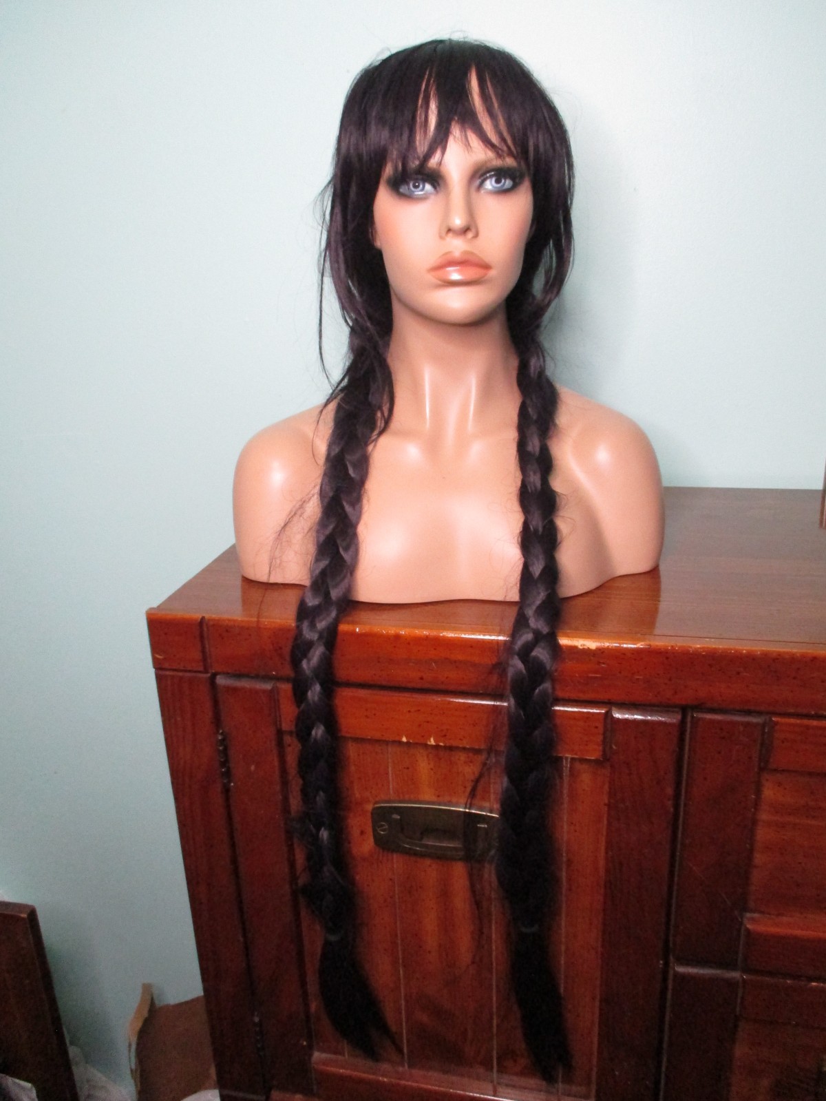 40″ black purple mix BRAIDED long WIG – unbranded