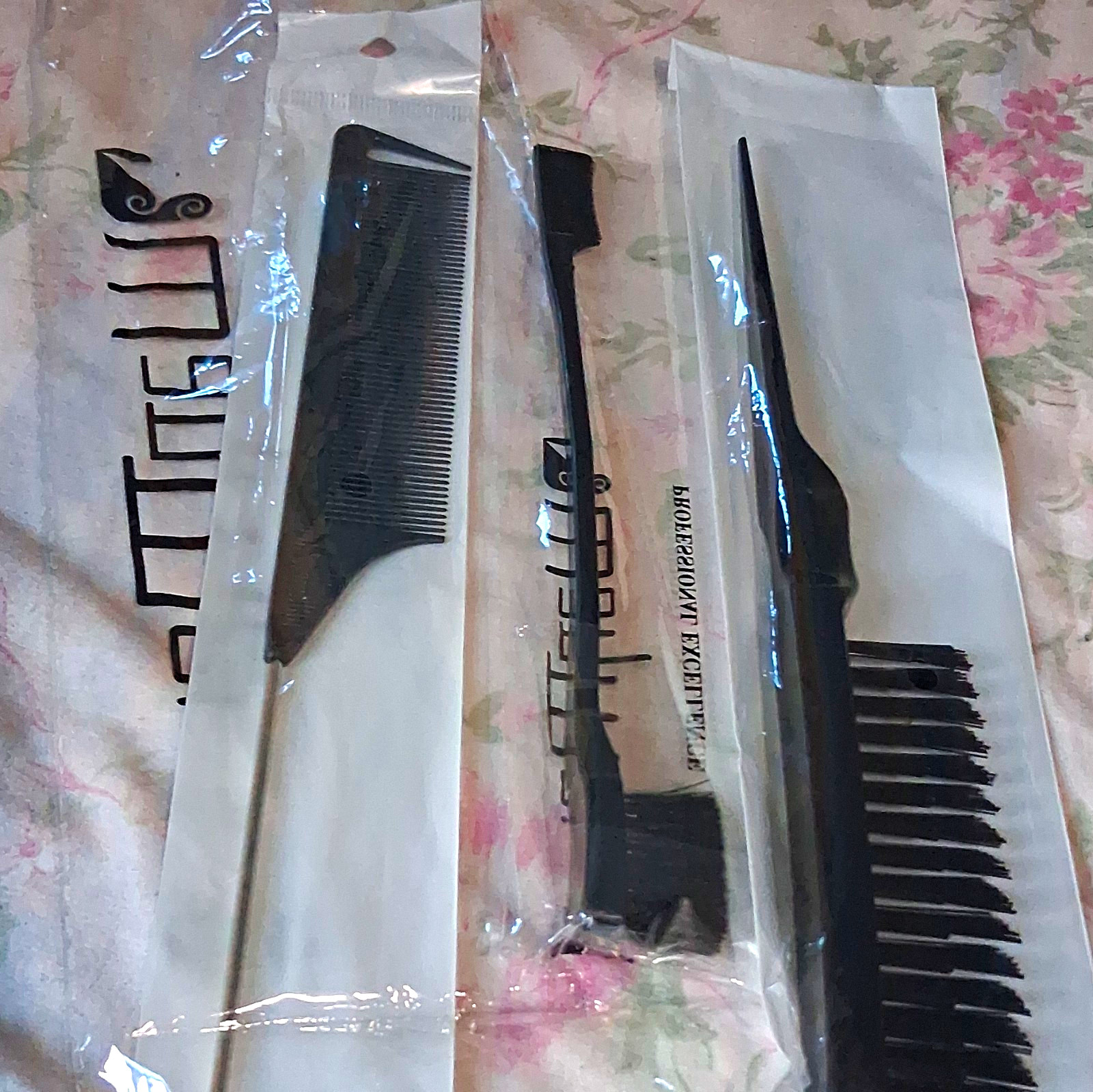 3pc Black Rat Tail Fine-Tooth Comb Set, 8in Plastic for All Hair Types