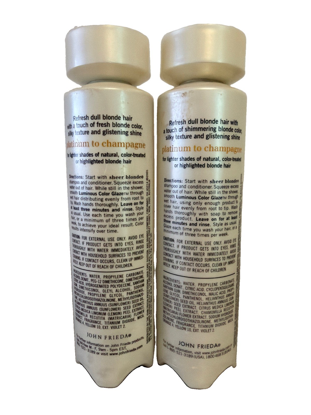 2x John Frieda Luminous Color Gloss Glaze Sheer Blonde Platinum to Champagne