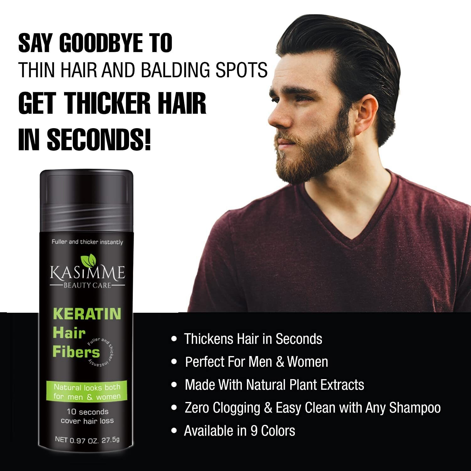 27.5g Hair Building Fibers, Hair Concealer 100% Undetectable Keratin Fibers