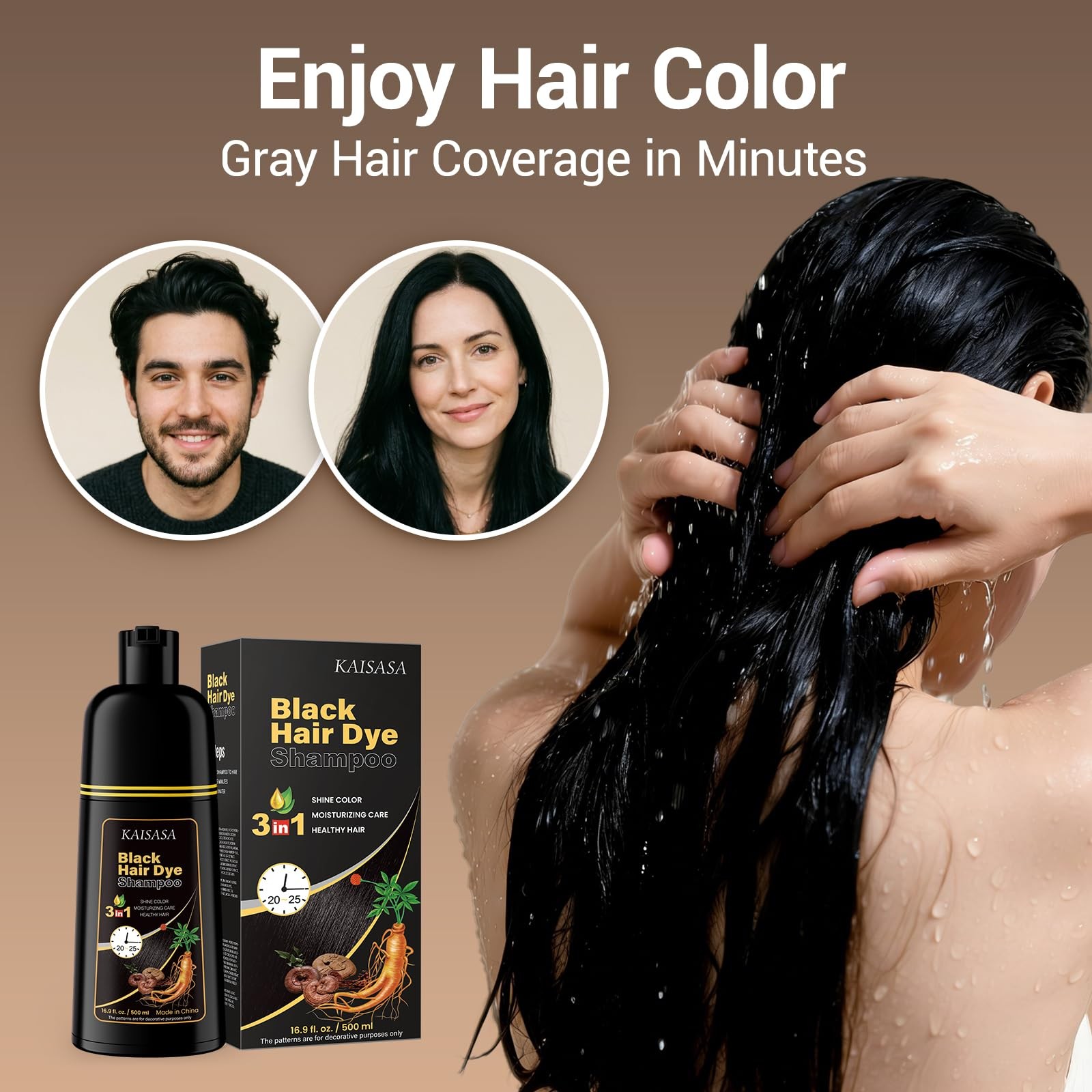 IIIMEIDU Hair Dye Shampoo Black 500ml