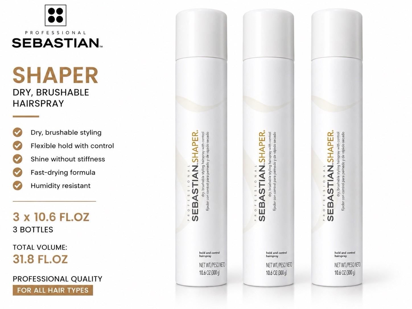 Sebastian Shaper Hairspray Brushable Styling 10.6 Oz 3 Pack