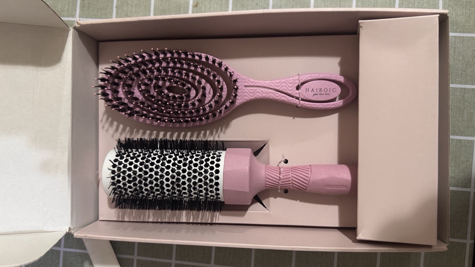 HAIROIC Detangling Brush Set Pink/White/Black Boar Bristle & Plastic