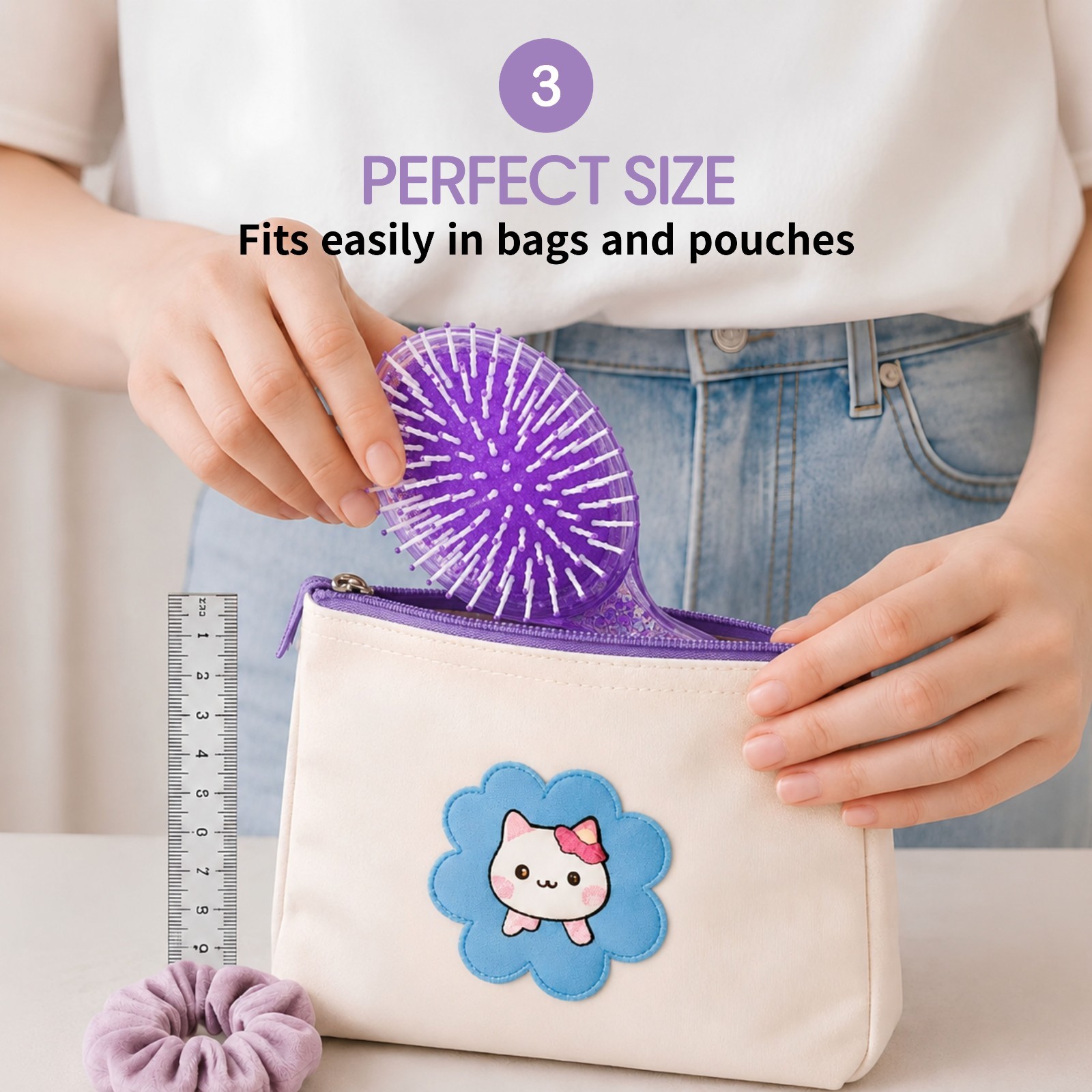A’BREE Mini Glitter Detangling Hair Brush for Kids Girls Women_Royal Purple