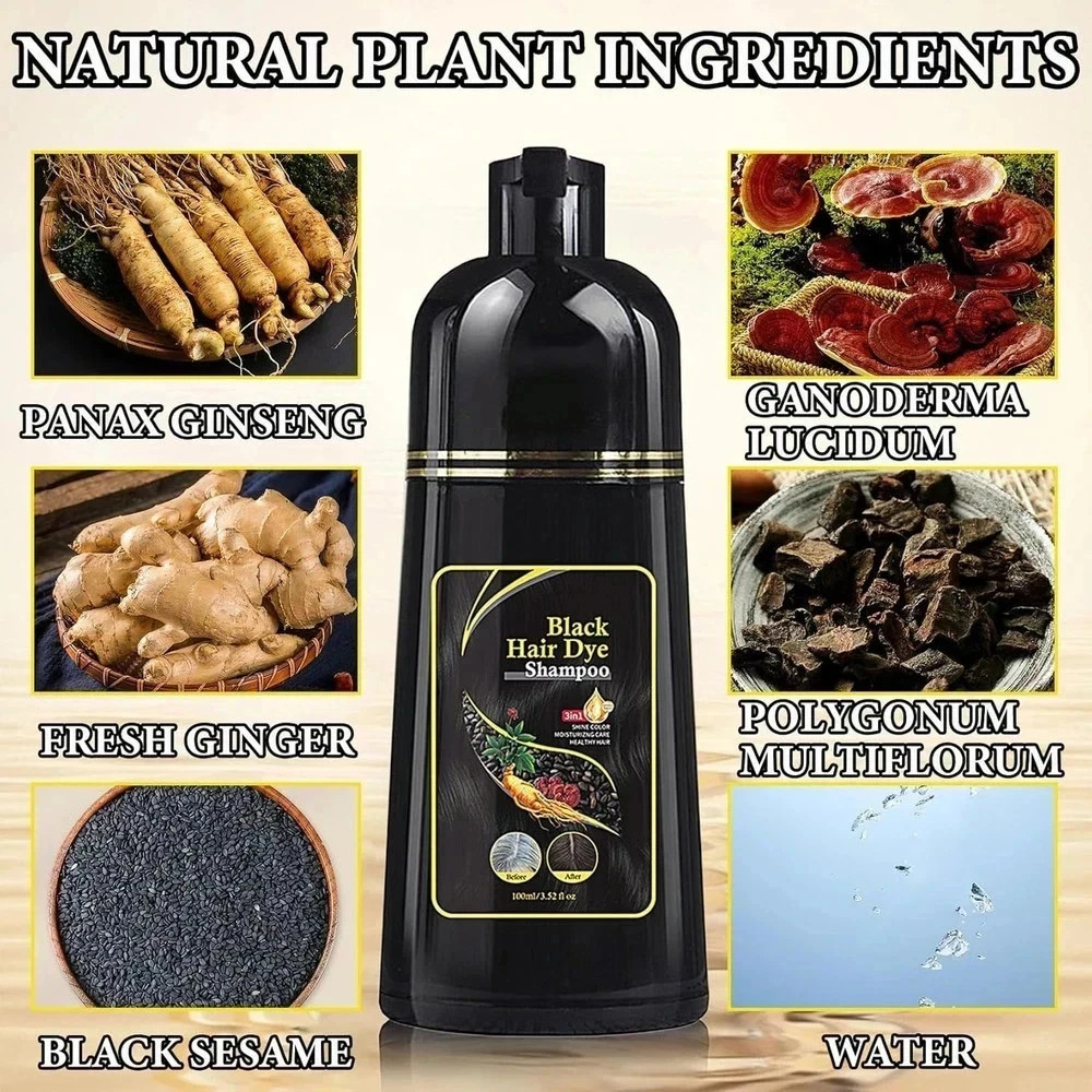 Instant Black Hair Dye Shampoo for Women & Men,3 in 1 Magic Hair Color Shampoo
