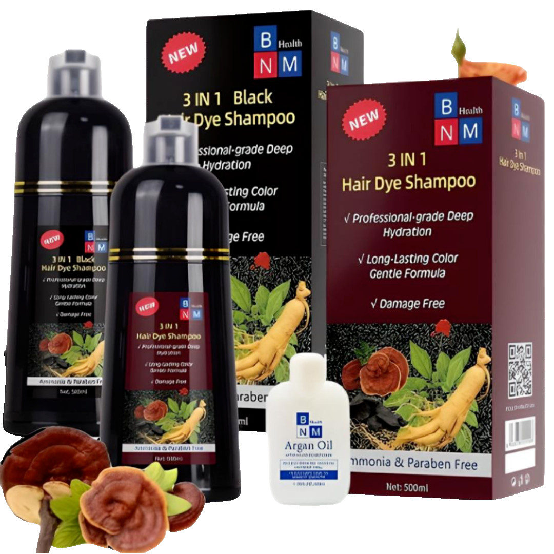 BNM Health 3 in 1 Hair Dye Shampoo Instant Gray Coverage Herbal 500mL Men Women