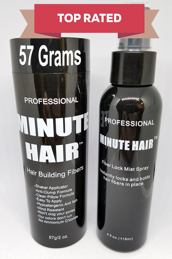 Hair Fibers 57g Bottle & Spray Black Brown Blond Gray White Auburn Minute Hair™