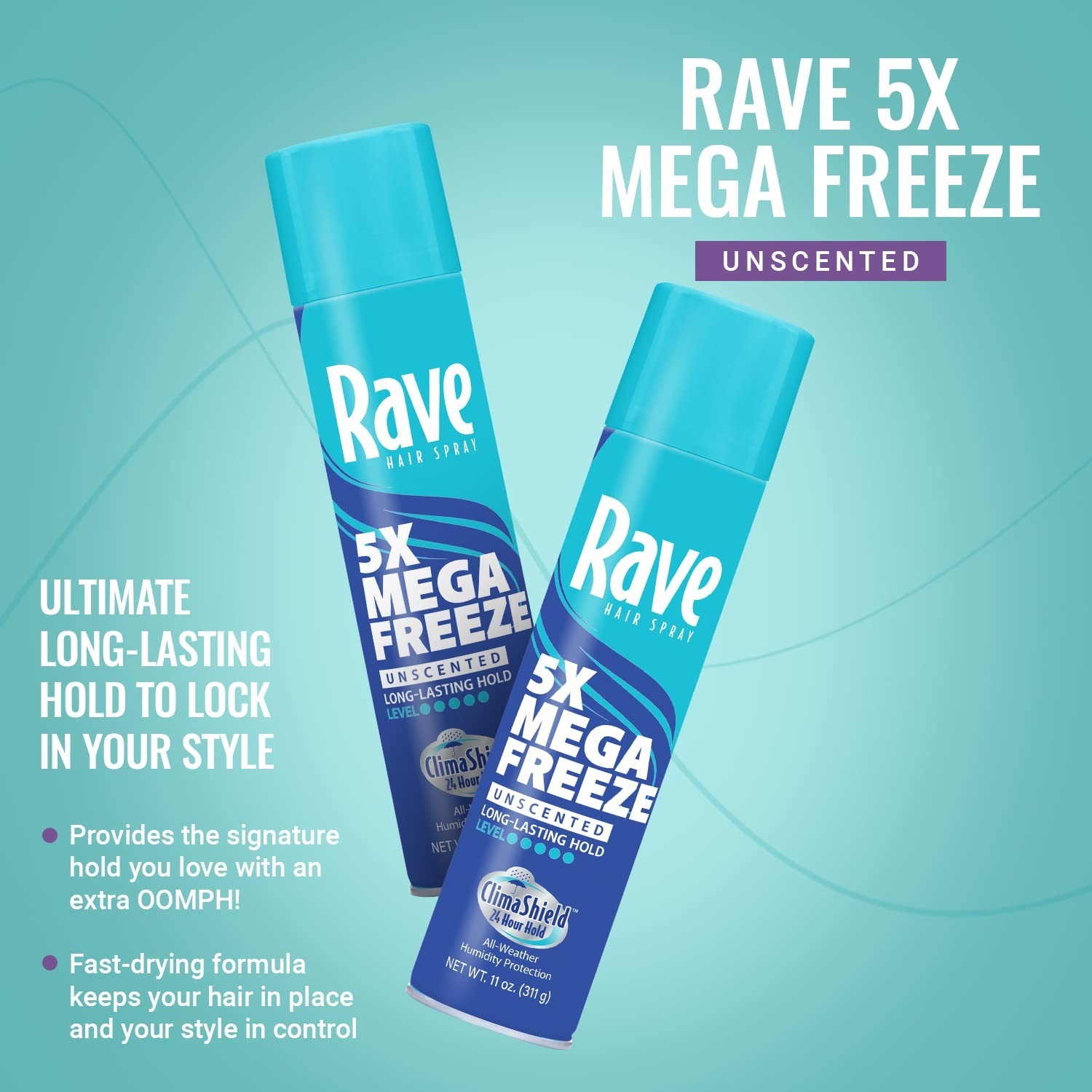 Unscented Aerosol Hairspray by Rave – 5X Freeze Hair Spray for Heat Protectio…