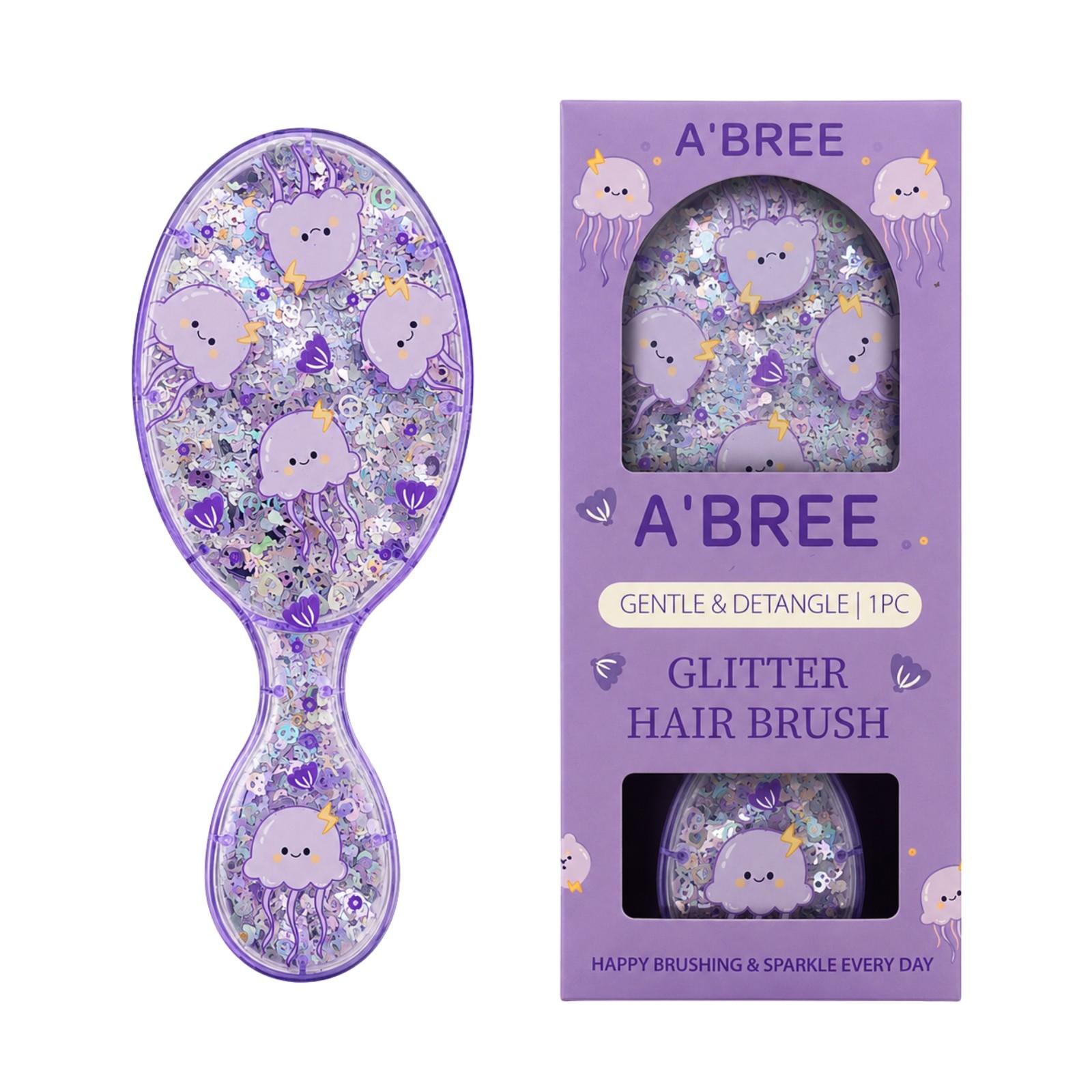 A’BREE Mini Glitter Detangling Hair Brush for Kids Girls Women_Royal Purple