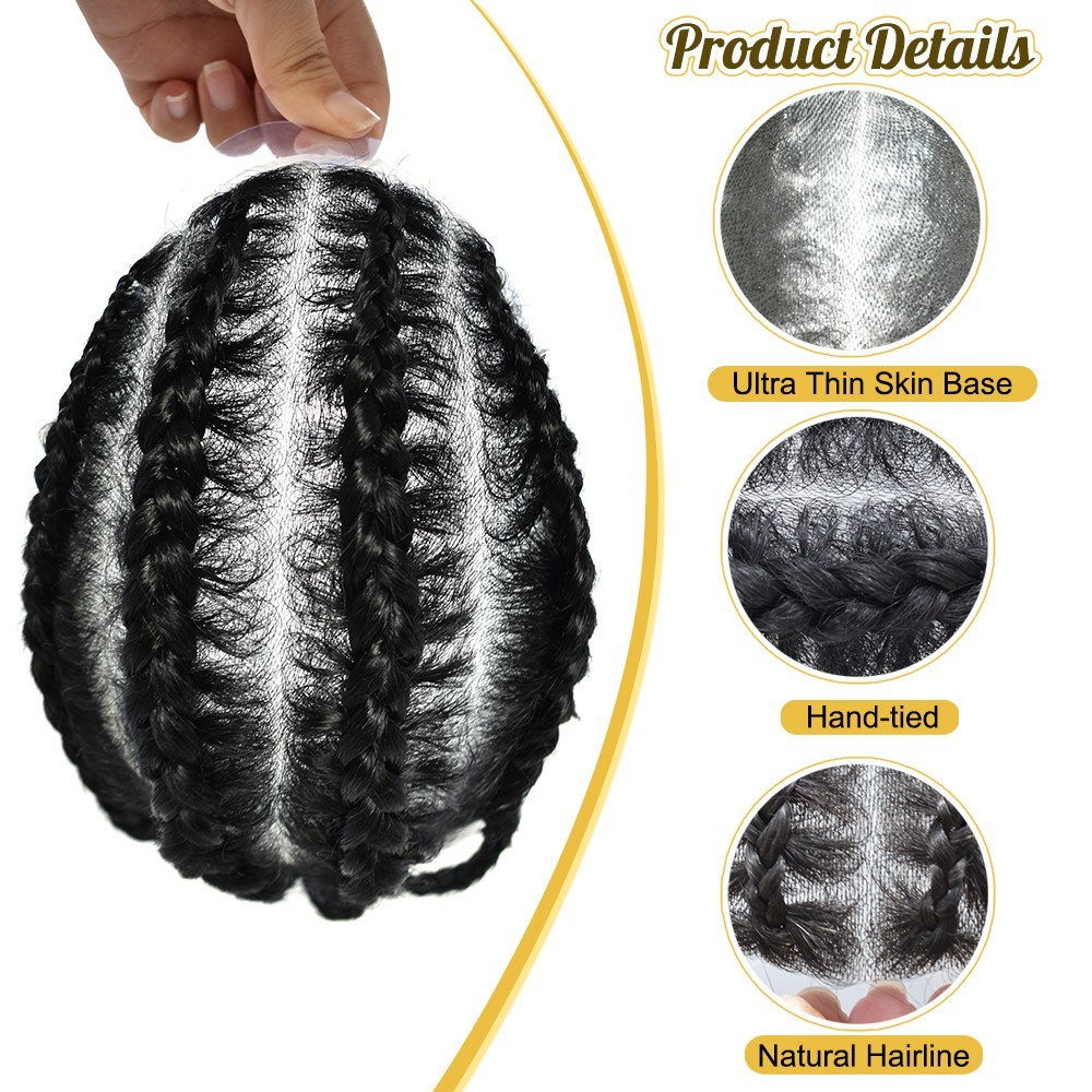 Cornrow Braids Toupee for Men Hairpiece Box Braided Mens Hair Unit Male Braiding