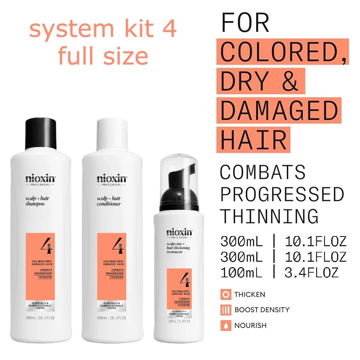 Nioxin Scalp + Hair Thickening System 4 KIT (Full Size)-free 2nd day shipping
