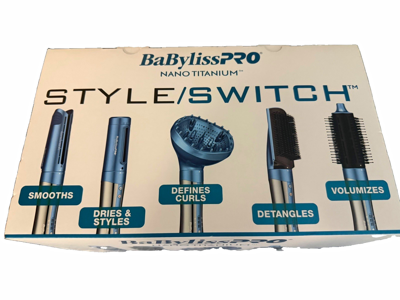 BaBylissPRO Nano Titanium Style/Switch Multi Styler 1 1/4 in Diffuser Blue New