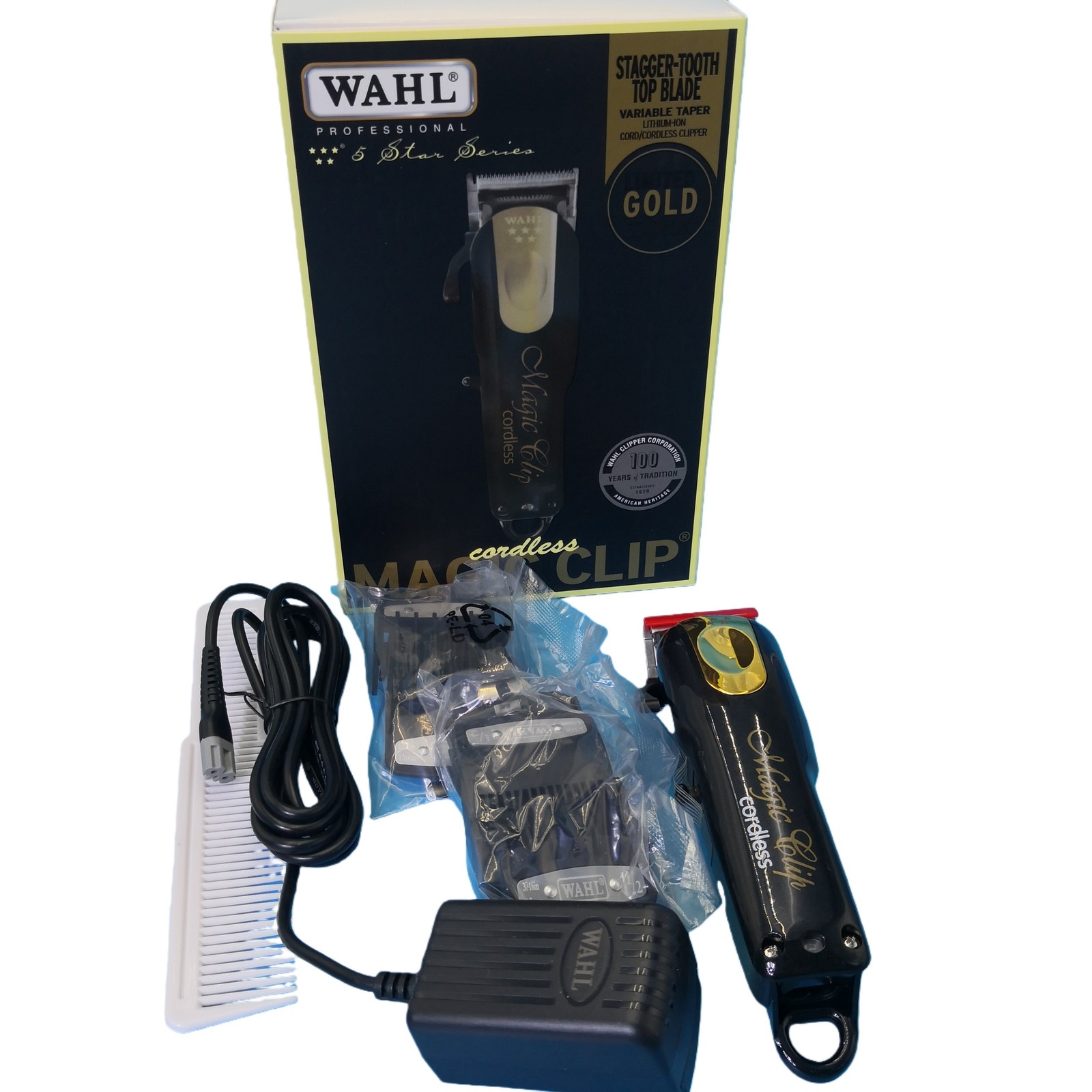 Wahl NEW Professional 5 Star Edition 8148-100 Gold Cordless Magic Clip Black