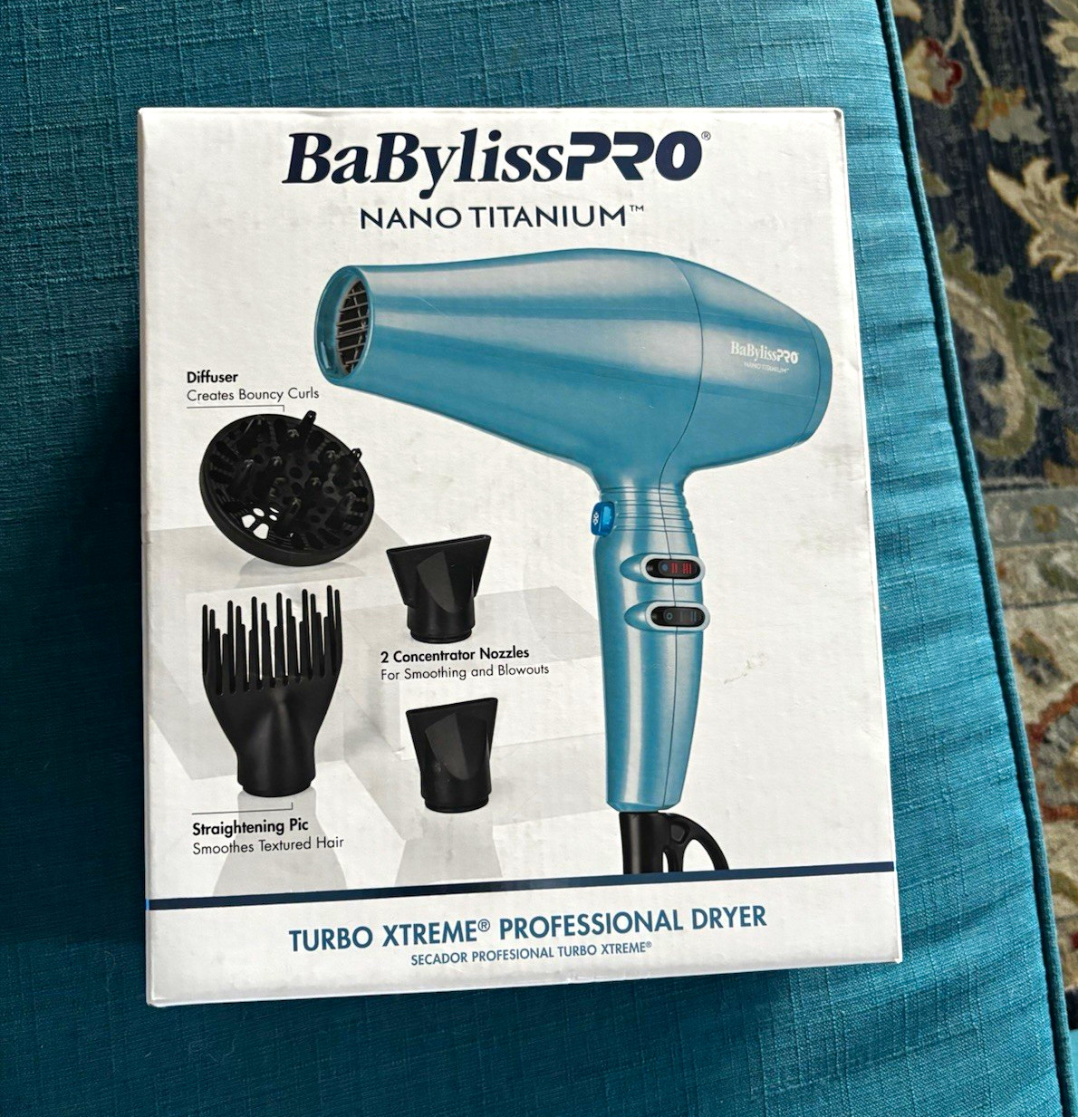 BaBylissPRO Nano Titanium Turbo Xtreme Hair Dryer 1875W Blue Ionic Diffuser