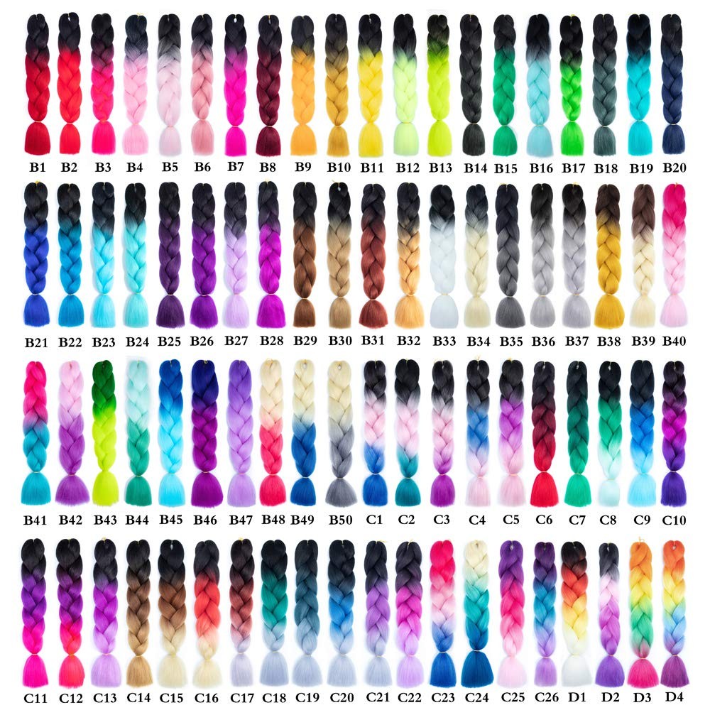 SHUOHAN 6 Packs Ombre Jumbo Braiding Hair Extensions 24 Inch Synthetic (Black